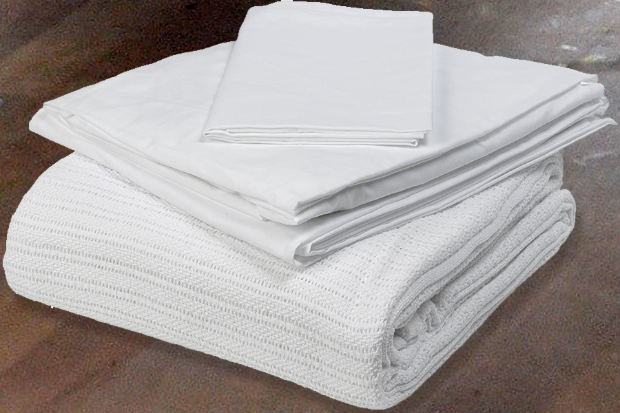 Stack of bed linens