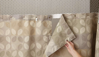 Snap-on hospital privacy curtain with beige leaf pattern